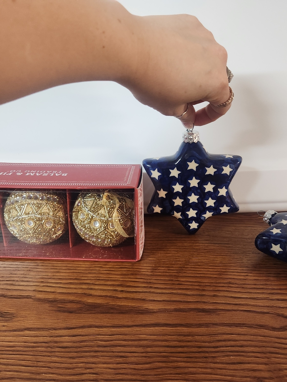 Gold Christmas Balls And Blue Star Ceramic Holiday Ornaments